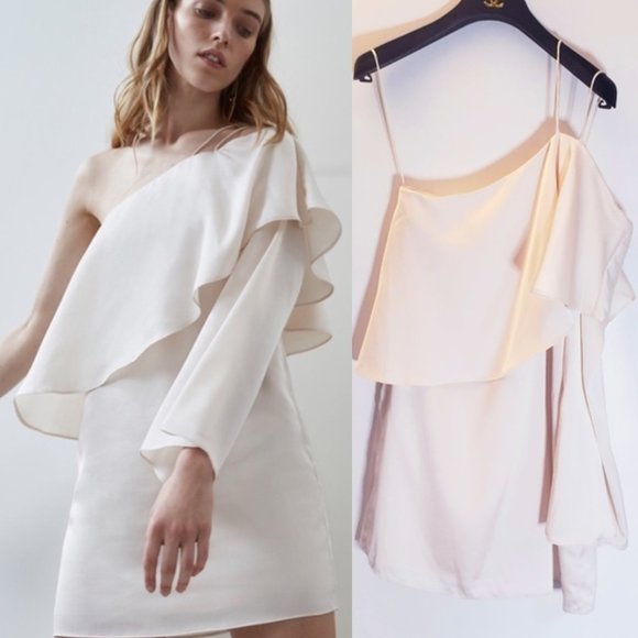 NWT C/MEO One Shoulder Flared Sleeve Mini Dress S - Picture 10 of 11